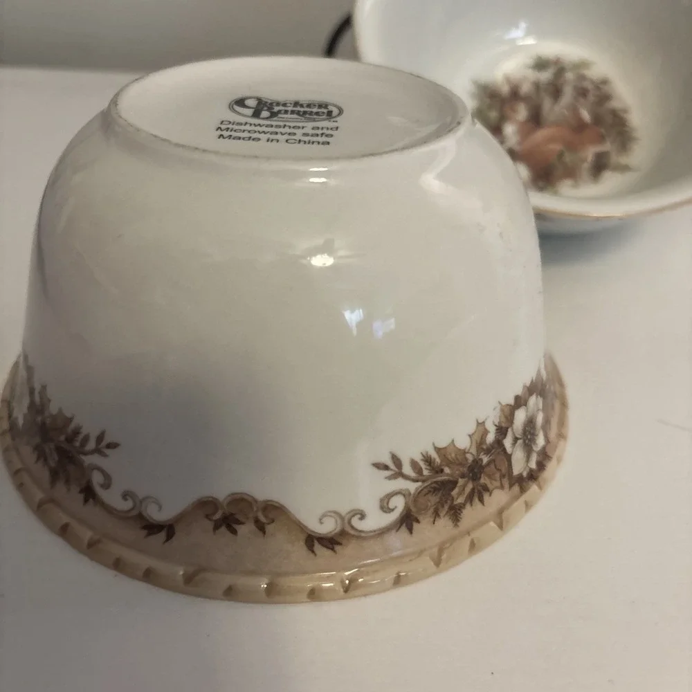 Cracker Barrel Winter Woodland Rabbits Bowls Set of 2